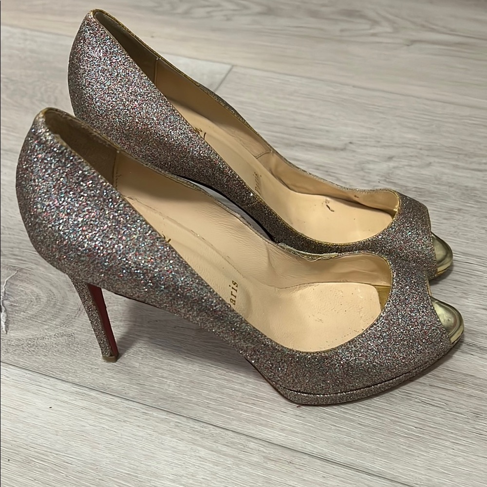 Christian Louboutin Silver Glitter Stiletto Heels
